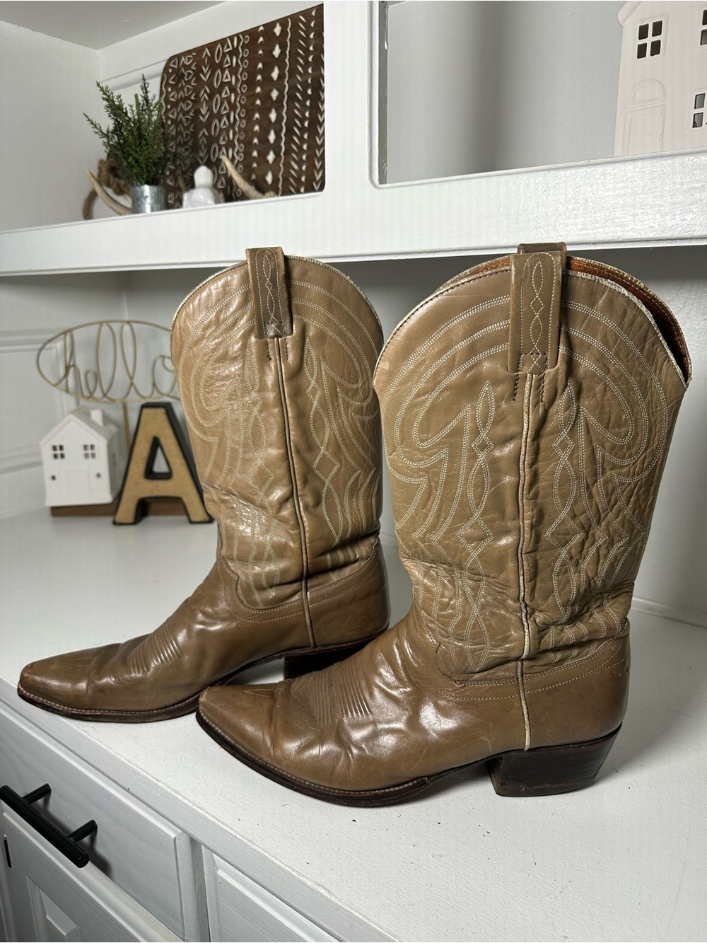 Dan Post Cowboy Boots Men's 12D Made in Spain Brown Leather Western Vintage